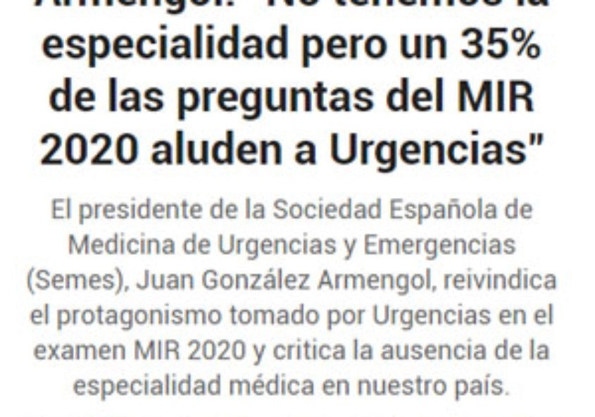 Armengol: "No tenemos la especialidad pero un 35% de las preguntas del MIR 2020 aluden a Urgencias"