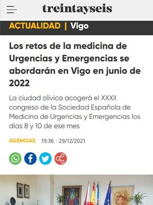 Los retos de la medicina de Urgencias y Emergencias se abordarán en Vigo en junio de 2022