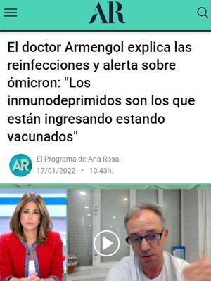 El doctor Armengol explica las reinfecciones y alerta sobre ómicron