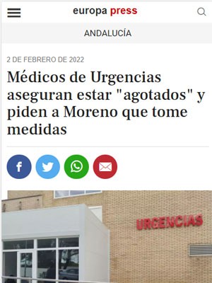 Médicos de Urgencias aseguran estar "agotados" y piden a Moreno que tome medidas
