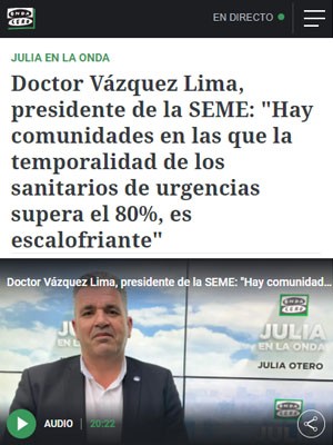 Doctor Vázquez Lima, presidente de la SEME: "Hay comunidades en las que la temporalidad de los sanitarios de urgencias supera el 80%, es escalofriante"