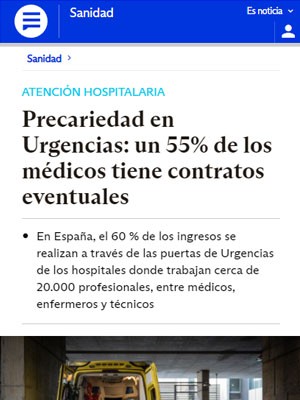 Precariedad en Urgencias: un 55% de los médicos tiene contratos eventuales