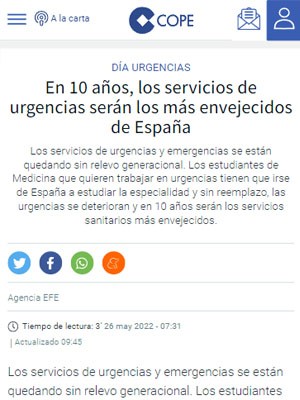 En 10 años, los servicios de urgencias serán los más envejecidos de España