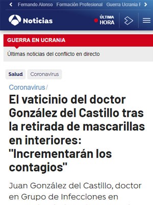 El vaticinio del doctor González del Castillo tras la retirada de mascarillas en interiores: "Incrementarán los contagios"