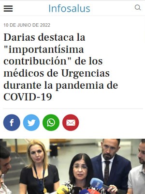Darias destaca la "importantísima contribución" de los médicos de Urgencias durante la pandemia de COVID-19
