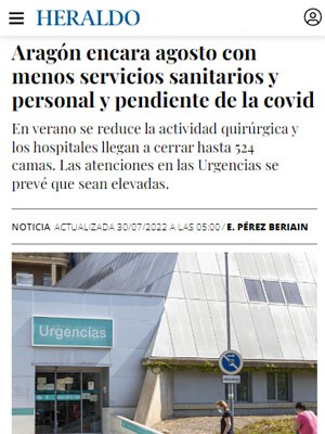 Aragón encara agosto con menos servicios sanitarios y personal y pendiente de la covid