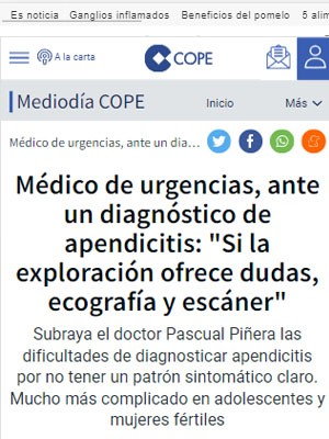 Médico de urgencias, ante un diagnóstico de apendicitis: "Si la exploración ofrece dudas, ecografía y escáner"