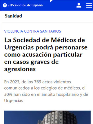 La Sociedad Española de Medicina de Urgencias y Emergencias podrá personarse como acusación particular en casos graves de agresiones