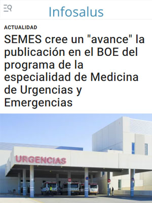SEMES cree un "avance" la publicación en el BOE del programa de la especialidad de Medicina de Urgencias y Emergencias