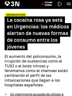 La cocaína rosa ya está en Urgencias: los médicos alertan de nuevas formas de consumo entre los jóvenes