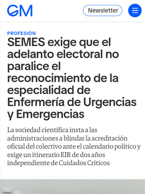 SEMES exige que el adelanto electoral no paralice el reconocimiento de la especialidad de Enfermería de Urgencias y Emergencias